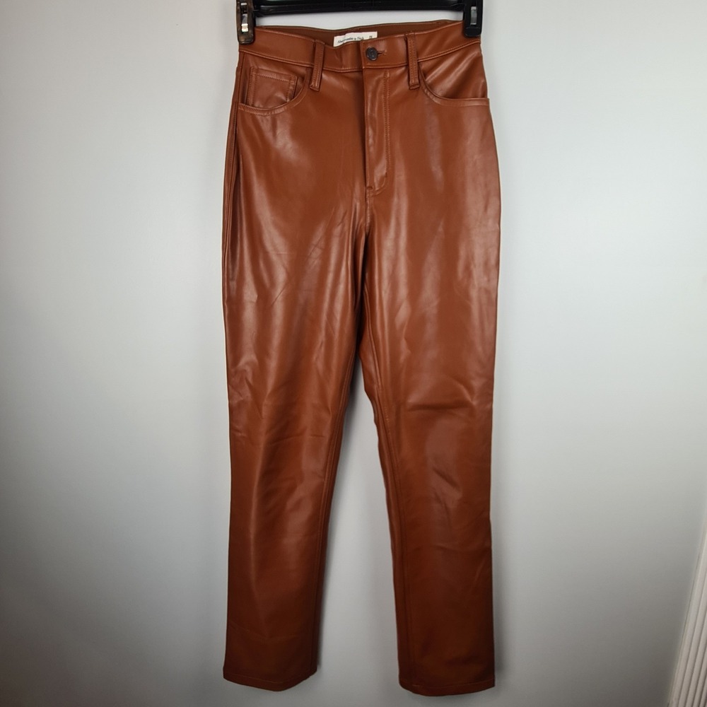 Abercrombie Curve Love 90s Straight Faux Leather Pants 2 Long Ultra High Rise